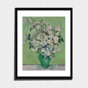 Art Print, White & Green French Country Flower Bouquet Painting